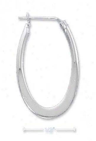 Sterling Silver Simple Flat Oval Hoop Earrings Bar Closure