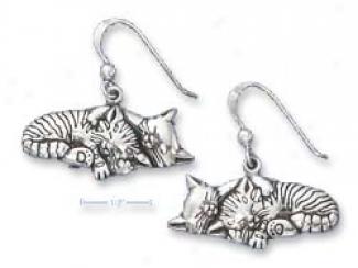 Sterling Silver Sleeping Kitty Couple Earring (nickel Free)