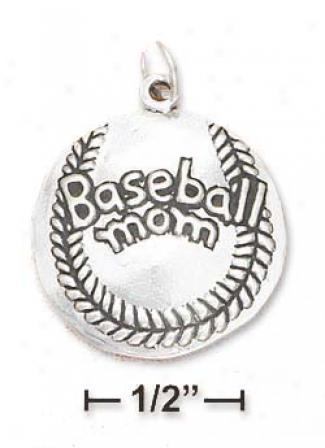 Sterling Silver Slightly Domed Baseball Mom Charm
