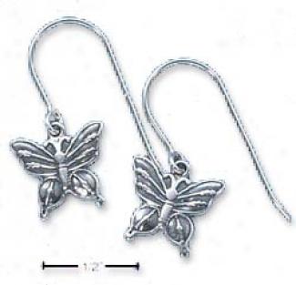 Sterling Silver Small Antiqued Buttetfly Earrings On Wire