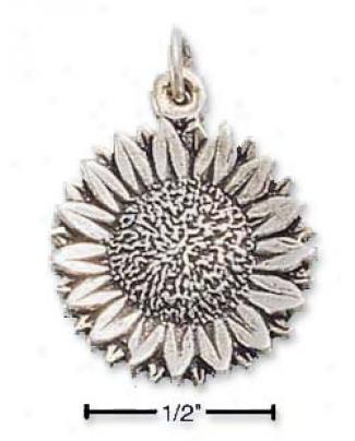 Genuine Silver Small Antiqued Sunflower Charm