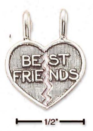 Sterling Silver Small Best Friends 2 Drama Heart Charm