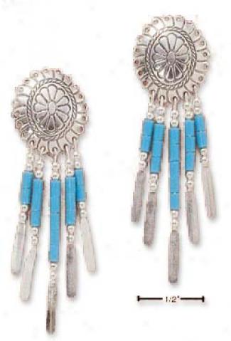Sterling Silver Small Concho Attending Turquoise Heshi Earrings