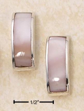 Sterling Silver Small Convex Pink Mop Post Earrings