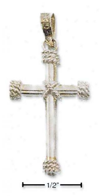 Sterling Silver Small Cross Pendant With Wrapped Rope