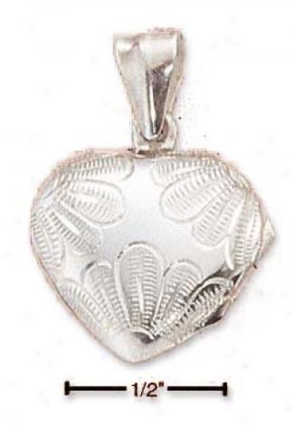 Sterling Silver Small Floral Heart Locket Pendant
