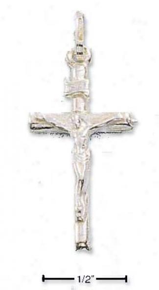 Sterling White Small Italian Tubular Crucifix Charm