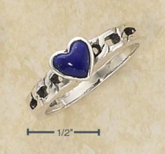 Sterling Silver Small Lapis Heart On Open Curb Link Ring