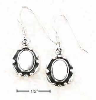 Sterling Gentle Small Oval Mop With Antiqued Border Earrings
