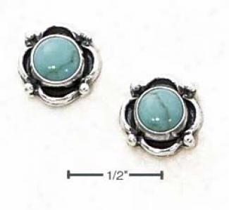 Sterling Silver Little Move about Turquoise Concho Post Earrings