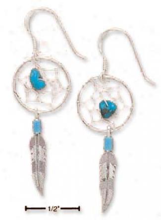 Sterling Silver Small Turquoise Dreamcatcher Earrings