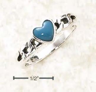 Sterling Silver Small Turquoise Heart On Open Curb Link Ring