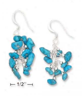 Genuine Silver Small Turquoise Nugget Cluster Earrings