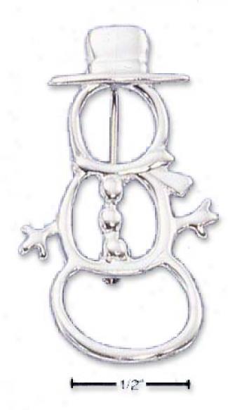 Sterling Silver Snowman Outline Pin