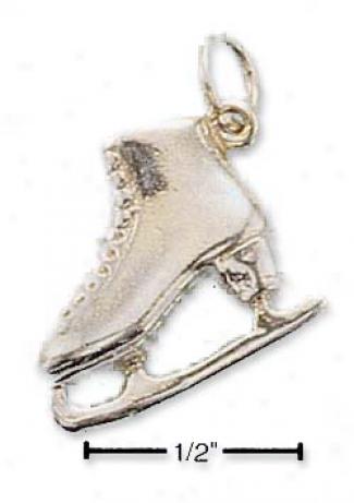 Sterling Silver Solid Ice Skate Charm
