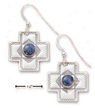 Sterling Silver Southwest Cross With Denim Lapis Earrings