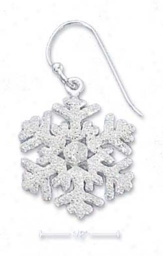 Sterling Silver Sparkle Finish 3/4 Inch Snowflake Earrings