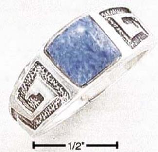Sterling Silver Square Denim Lapis Greek Design Shank Ring