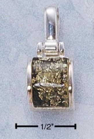 Sterling Silver Square Green Amber Hinged Pendant
