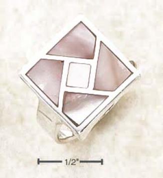 Sterling Silver Square Inlayed Pink Mop Mosaic Ring