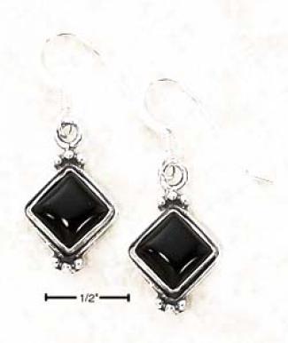 Sterling Silver Square Onyx Concho Dangle Earrings