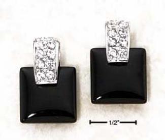 Sterling Silver Square Onyx With Cz Chips Post Earrings