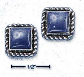 Sterling Silver Square Roed Edge Lapis Post Eqrrings