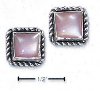 Sterling Silver Square Roped Edge Minnow Mussel Post Earrings