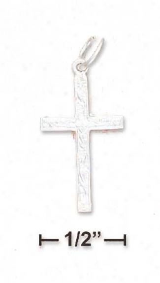 Sterling Silver Square Stock Cross With Scroll Design Charm