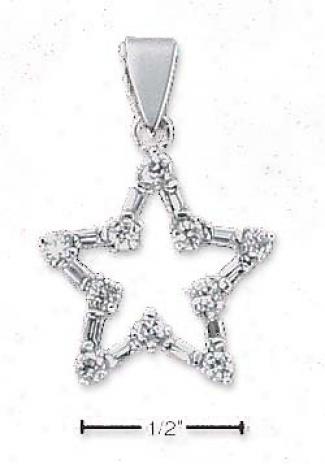 Sterling Silver Star Charm Formed By Round Baguette Czs