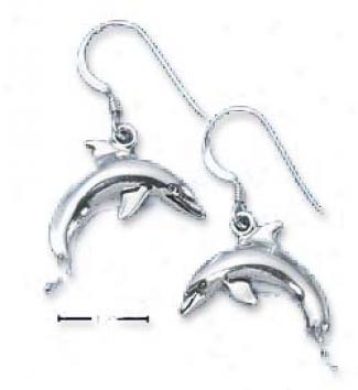 Sterling Silver Swimming Dolphin French Wire Earrings