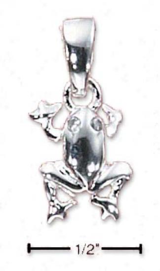 Sterling Silver Swimming Frog With Sparking Eyes Charm