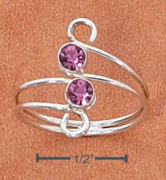 Sterling Silver Swirls With 2 Pink Crystals Toe Rong