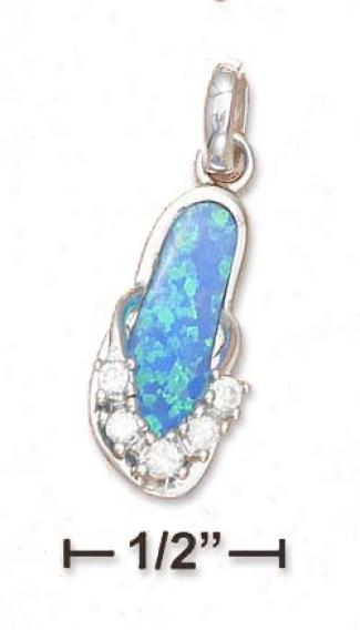 Sterling Silver Synthetic Azure Opal Flip Flop Charm