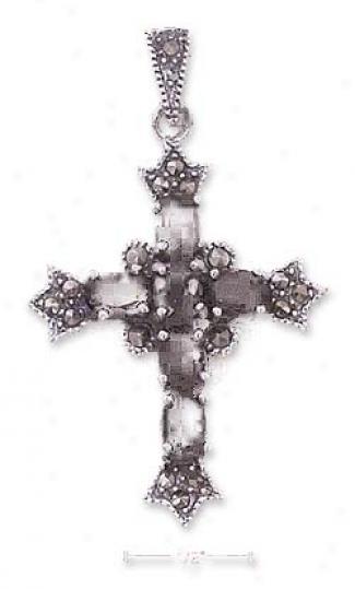 Sterling Silver Synthetic Garnet Marcasitte Cross Hanging appendage