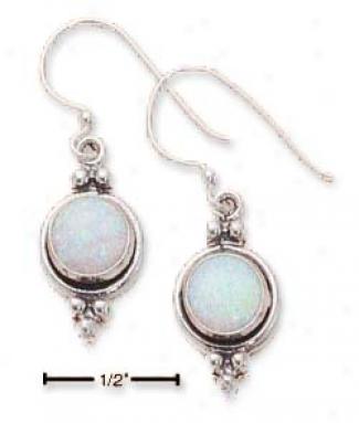 Sterling Silver Synthetic Opal Confho Three Dots Earrings