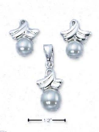 Sterling Soft and clear  Synthetic Pearl Earrings Pendant Set