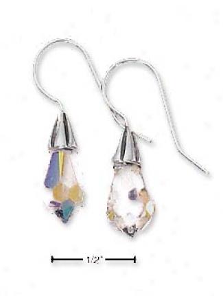 Genuine Silver Teardrop Crystal French Wire Earrings