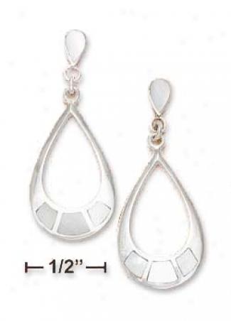 Sterling Silvrr Teardrop Post Dangle Earrings With Mop Inlay