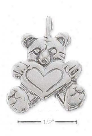 Sterling Silver Teddy Bewr With Heart Charm