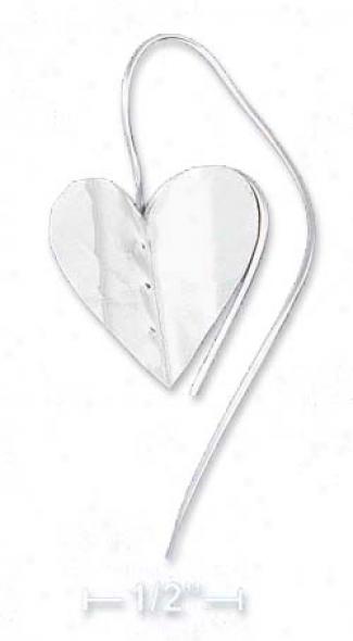 Sterling Silver Textured Folded Heart Curved Wire Earrings