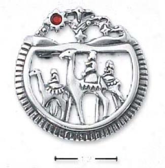 Sterling Silver Three Wise Men Pin/pendant Red Crystal Star