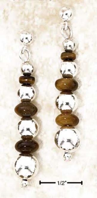 Sterling Silver Tigereye And White Bead Post Drop Earrings