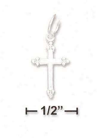 Sterling Silver Tiny Cross Charm 3 Raised Beads On Each Tip