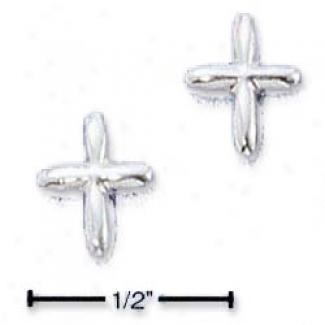 Genuine Silver Tiny Cross Shaped Post Earrings