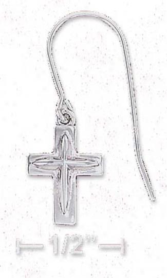 Sterling Silver Tiny Cross With Raised Inside Earrings