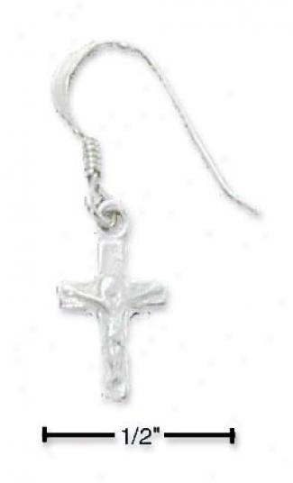 Sterling Silver Tiny Crucifix Cross Dangle Earrings