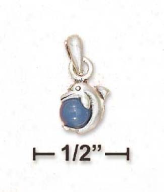 Sterling Silver Tiny Dolphin With Blue Agate Ball