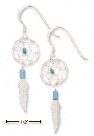 Sterling Silver Tiny Turquoise Dreamcatcher Earrings