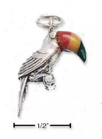 Sterling Silver Toucan Thrwe Color Stone Bill Charm